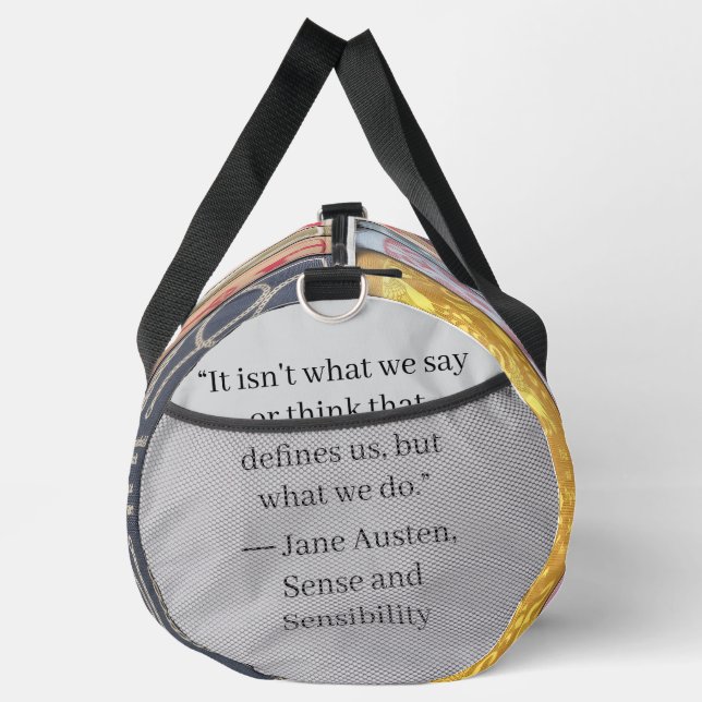 Jane Austen Bücher + Zitat (grau) Duffle Bag (Rechts)