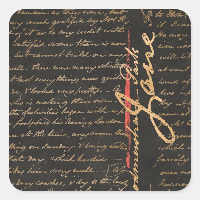 Jane Austen Handwriting Square Sticker (Vorderseite)