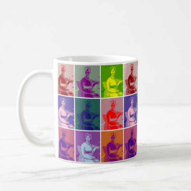 Jane Austen Pop Art bunt Kaffeetasse (Links)