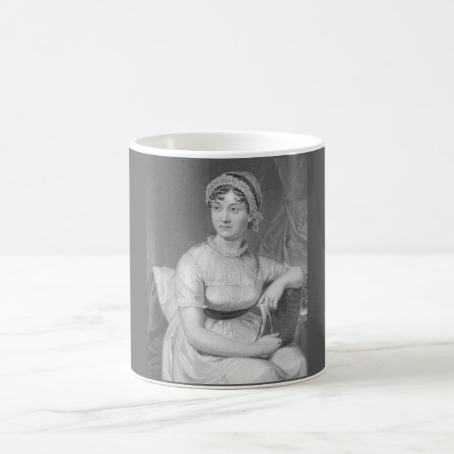 Jane Austen Portrait Schwarz-weiß und Gray Kaffeetasse (Mittel)