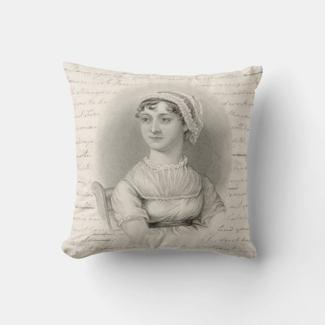 Jane Austen Portrait und Manuskript Kissen (Vorderseite)