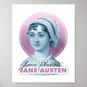 Jane Austen Portrait und Signature Pink Poster