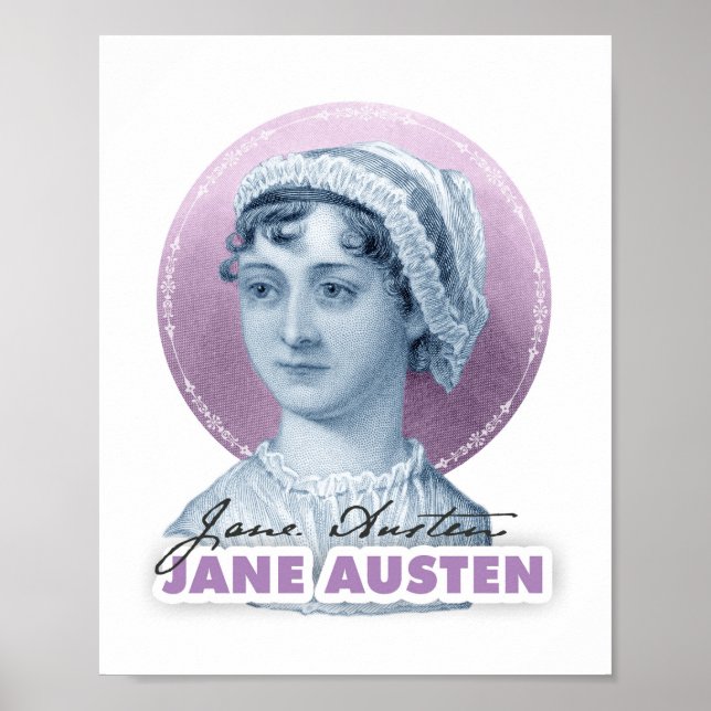 Jane Austen Portrait und Signature Pink Poster (Vorne)