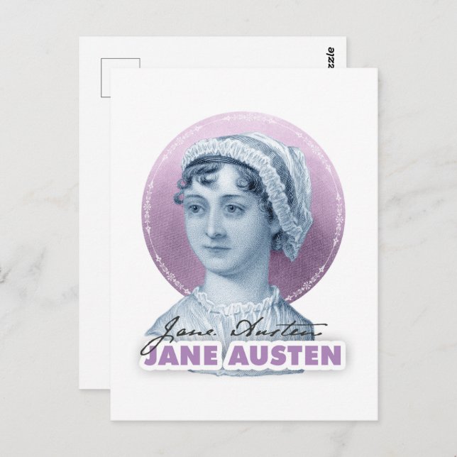 Jane Austen Portrait und Signature Pink Postkarte (Vorne/Hinten)