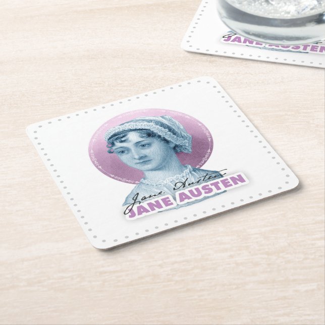 Jane Austen Portrait und Signature Pink Rechteckiger Pappuntersetzer (angewinkelt)