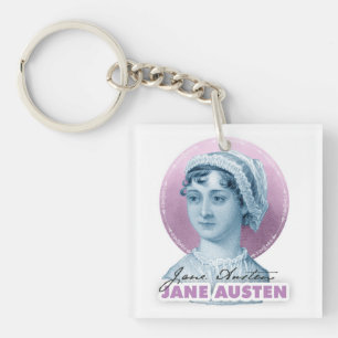 Jane Austen Portrait und Signature Pink Schlüsselanhänger