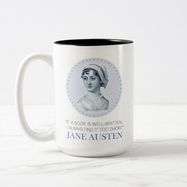 Jane Austen Portrait und Zitat zum Lesen Zweifarbige Tasse (Links)