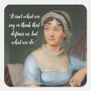 Jane-Austen-Porträt und Zitat Quadratischer Aufkleber