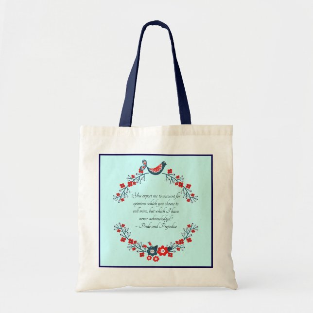 Jane Austen Quote, Pride and Prejudice Floral  Tragetasche (Vorne)