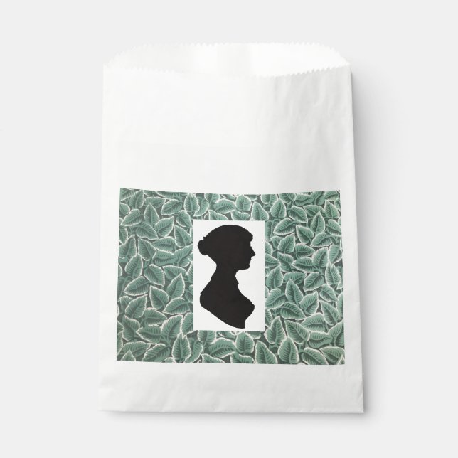 Jane-Austen-Silhouette auf Blatt Tapete Geschenktütchen (Vorderseite)