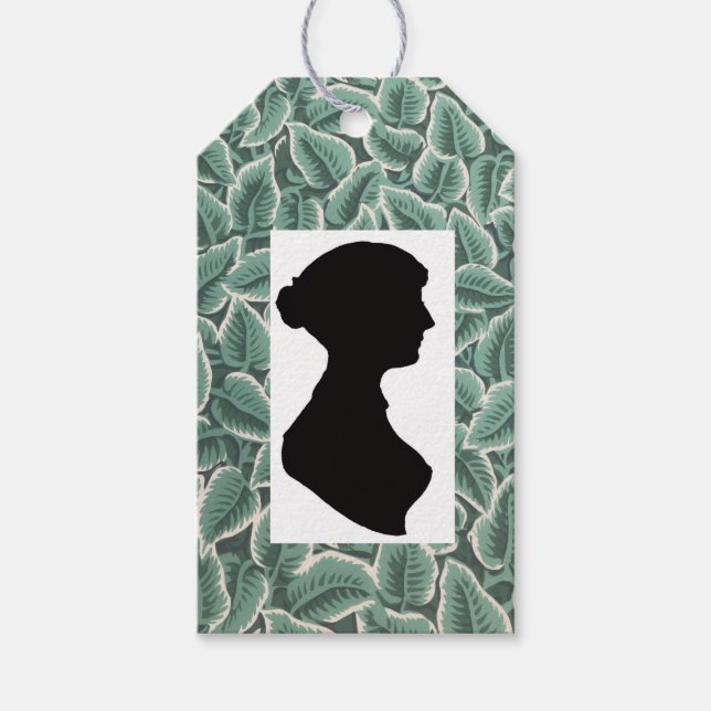 Jane Austen Silhouette on Leaf Wallpaper Geschenkanhänger (Vorderseite)