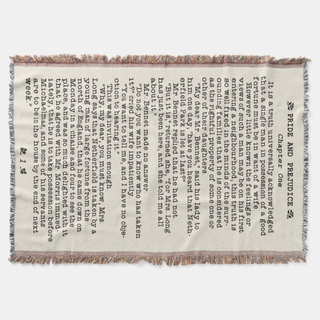 Jane Austen-Stolz und Vorurteil-Literatur-Zitat Decke (Vorderseite)