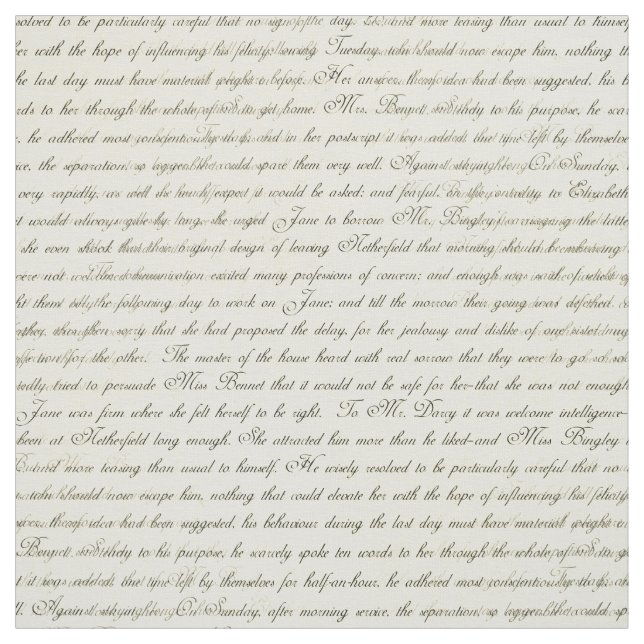 Jane Austen Text Black on Antique Cream Fabric Stoff (Muster)