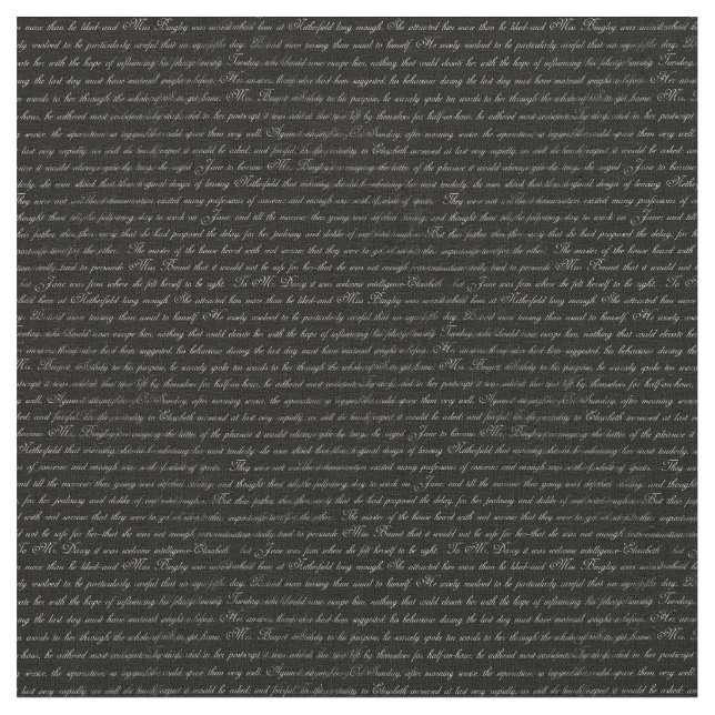 Jane Austen-Text-Schwarzweiss-Gewebe Stoff (Nahaufnahme)