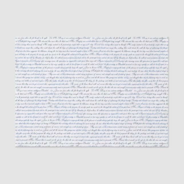 Jane Austen-Text-weißes blaues Seidenpapier (Vorderseite)