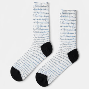 Jane Austen Text White Blue Socks Socken