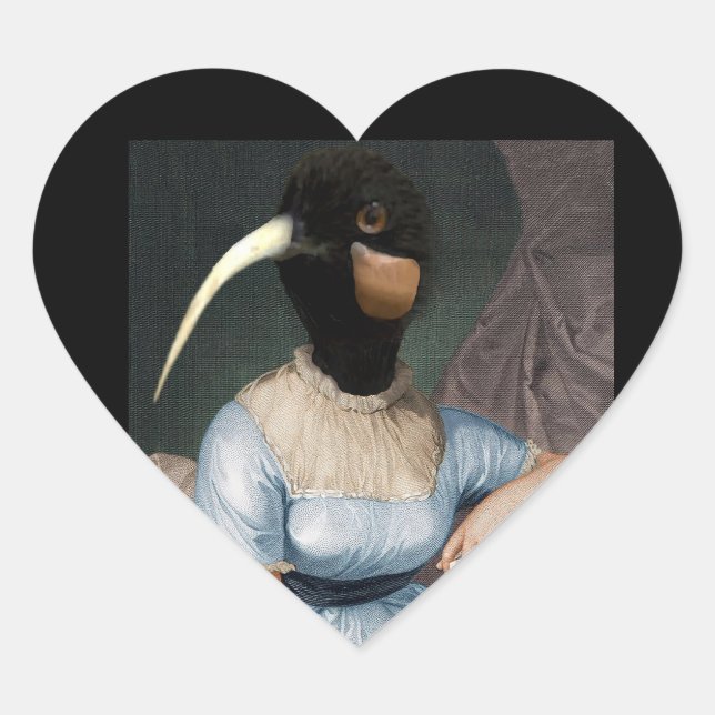 Jane Austen with bird head Herz-Aufkleber (Vorderseite)