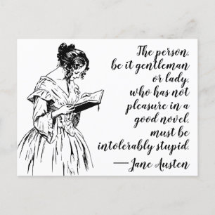 Jane Austen Zitat "Das Vergnügen eines guten Novel Postkarte