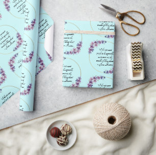 Jane-Austen-Zitat mit violettem floralem Goldrahme Geschenkpapier