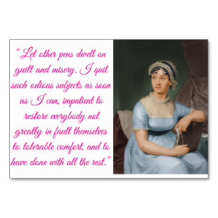 Jane Austen Zitat und Porträt (rosa) Tischnummer