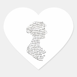 Jane Austen Zitate Calligram Herz-Aufkleber