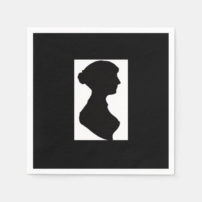 Jane Austens Silhouette auf Schwarz Serviette (Vorderseite)