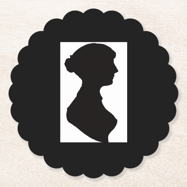 Jane Austens Silhouette auf Schwarz Untersetzer (Vorderseite)