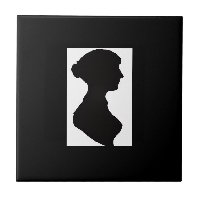 Jane Austen's Silhouette on Black Fliese (Vorderseite)