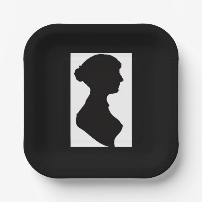 Jane Austen's Silhouette on Black Pappteller (Vorderseite)