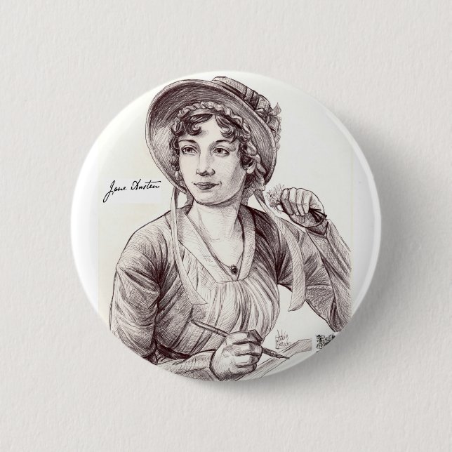 Jane Austin mit einem Lächeln Button (Vorderseite)