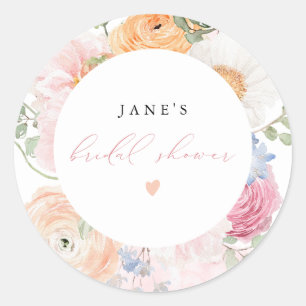 JANE Blush Floral Blüten & Prosecco Brautparty Runder Aufkleber
