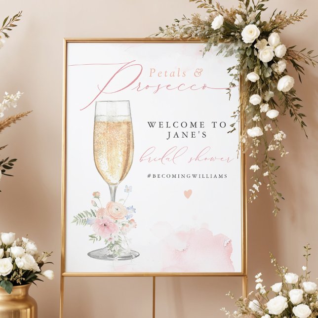 JANE Blush Floral Petals & Prosecco Brautparty Poster (Von Creator hochgeladen)
