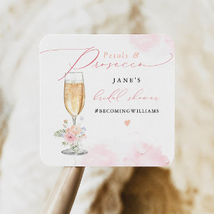 JANE Blush Floral Petals & Prosecco Brautparty Quadratischer Aufkleber