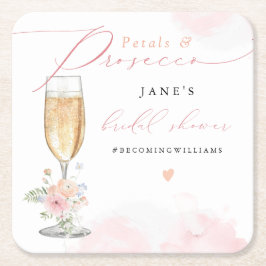 JANE Blush Floral Petals & Prosecco Brautparty Rechteckiger Pappuntersetzer