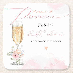 JANE Blush Floral Petals & Prosecco Brautparty Rechteckiger Pappuntersetzer