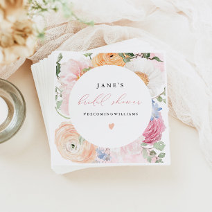 JANE Blush Floral Petals & Prosecco Brautparty Serviette