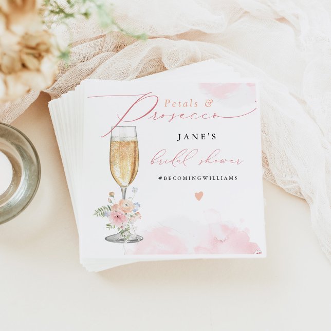 JANE Blush Floral Petals & Prosecco Brautparty Serviette (Von Creator hochgeladen)