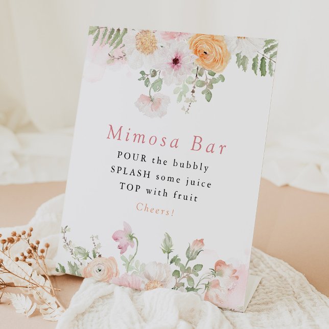 JANE Blush Floral Petals & Prosecco Mimosa Bar Sockelschild (Von Creator hochgeladen)
