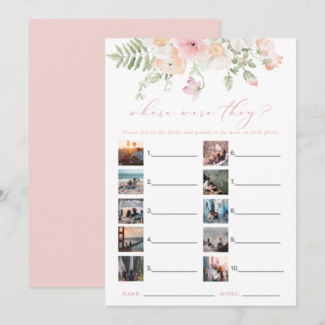 JANE Blush Floral Wo waren sie Bridal Game Card Einladung (Vorne/Hinten)