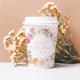 JANE Blush Florale Blüten & Prosecco-Brautjunggese Pappbecher