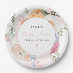 JANE Blush Florale Blüten & Prosecco-Brautjunggese Pappteller