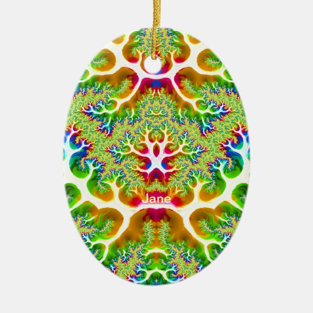 JANE ~ EASTER EGG ~ mehrfarbiges Fraktal ~ Keramik Ornament (Vorne)