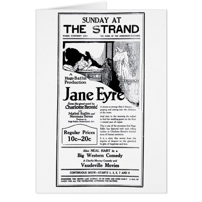 "Jane Eyre" 1922 Vintage Filmanzeigenkarte (Vorne)