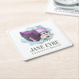 Jane Eyre Bonnet Lila Bonnet und Blume Rechteckiger Pappuntersetzer