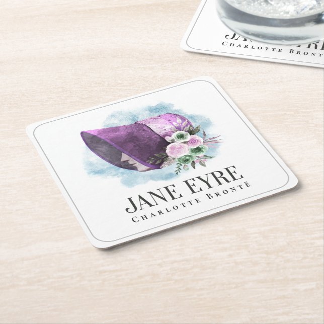 Jane Eyre Bonnet Lila Bonnet und Blume Rechteckiger Pappuntersetzer (angewinkelt)