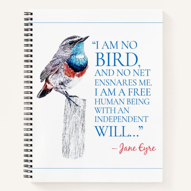 Jane Eyre - I Am No Bird - Blue Throated Bird Notizbuch (Vorderseite)