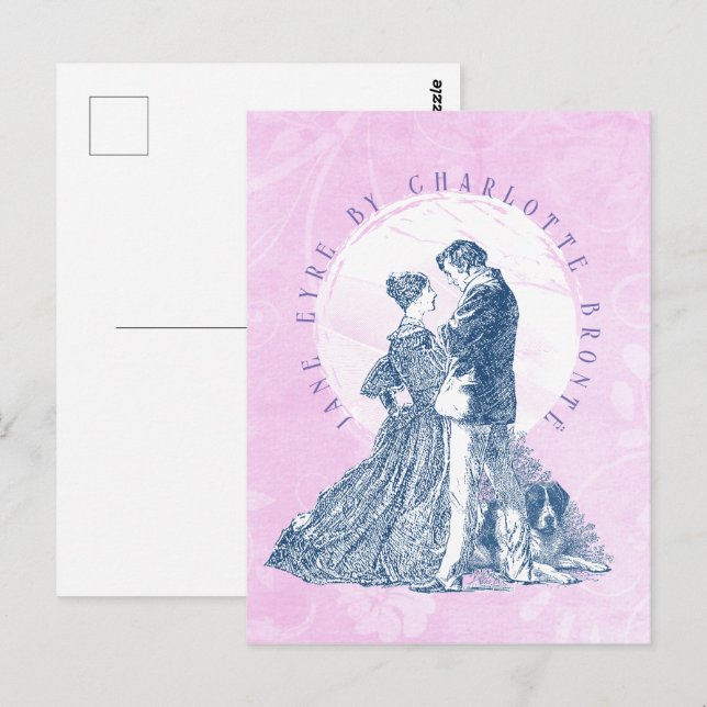 Jane Eyre und Edward Rochester mit Pilotenrosa Postkarte (Vorne/Hinten)