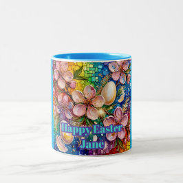 ~ JANE ~ FROHE OSTERN ~ Blumen Eier ~ Zweifarbige Tasse