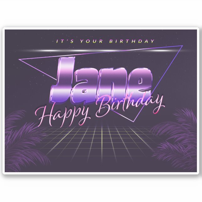 Jane Name Vorname lila retro Sticker Geburtstag (Vorderseite)