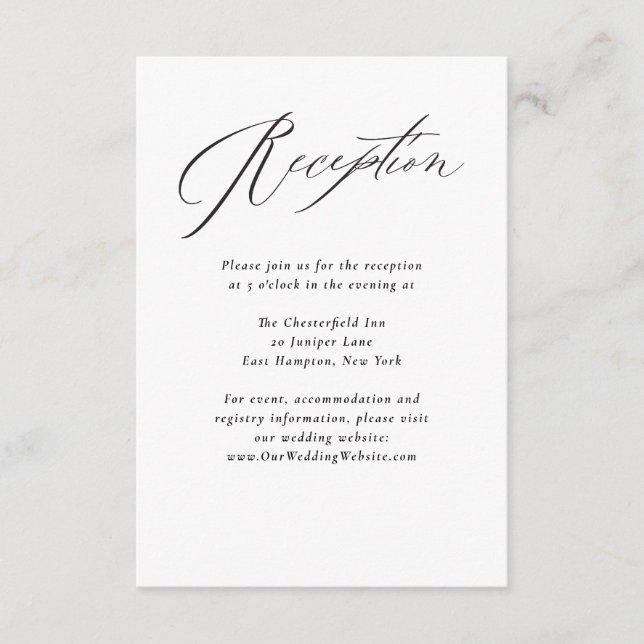 Jane Simple Minimal Black Script Wedding Reception Begleitkarte (Vorderseite)